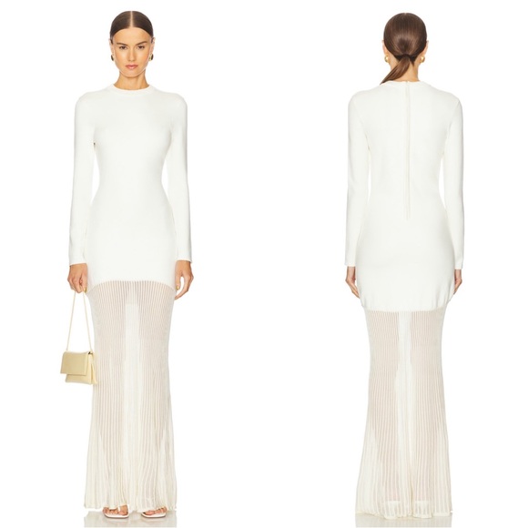 SER.O.YA | Dresses | Seroya Serenade Long Sleeve Knit Sheer Skirt Eggshell  White Maxi Dress Sz Xxs | Poshmark